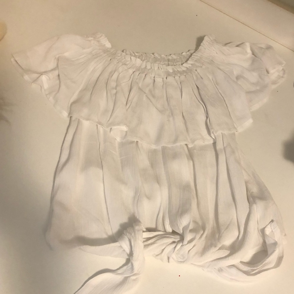 WHITE Express off the shoulder tie waist crop top